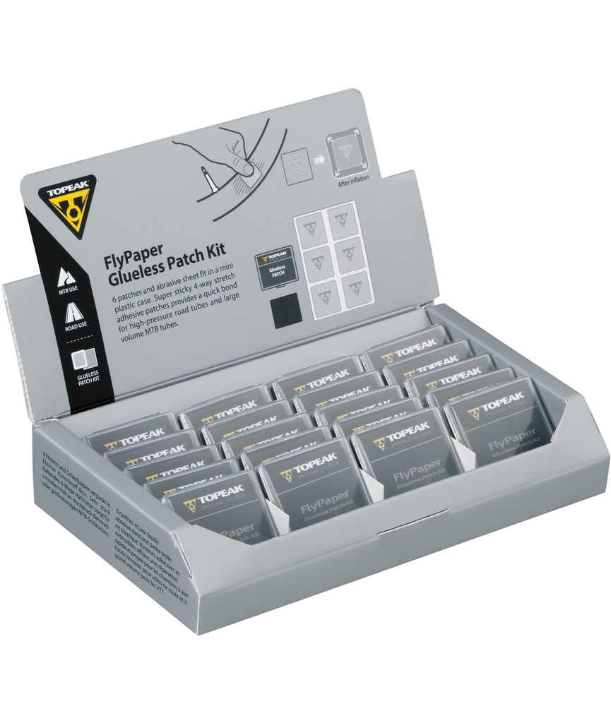 TOPEAK Espositore da banco pezze autovulcanizzanti FlyPaper Glueless da 20 pz