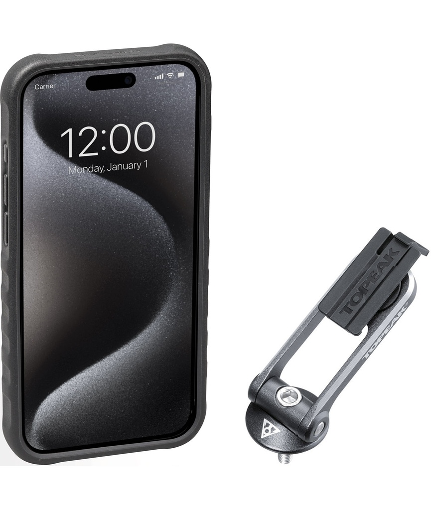 [TKTT9887BG] TOPEAK Custodia RideCase per iPhone 15 Pro nera/grigia con supporto incluso