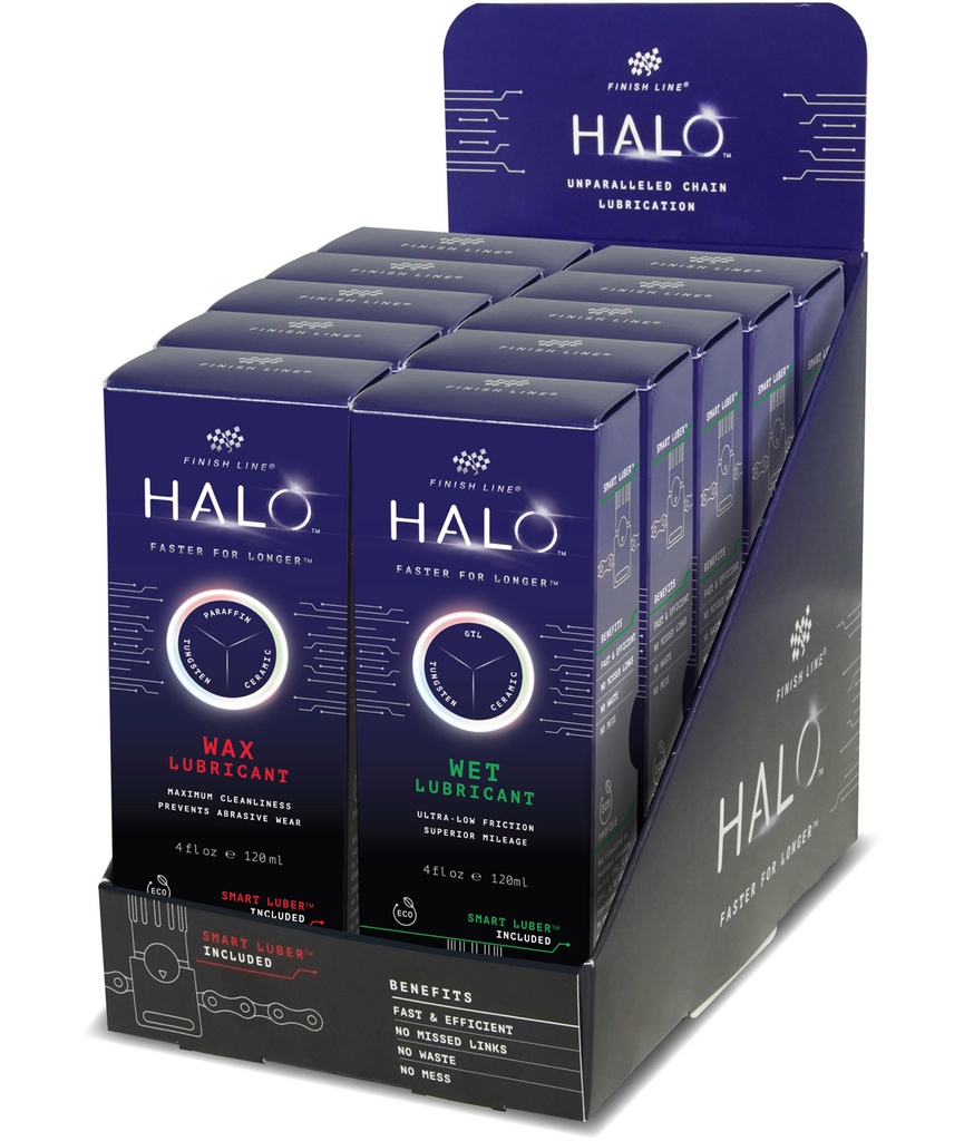 [FIN0020X] FINISH LINE Espositore da 10pz lubrificante umido Halo Wet 120ml con smart luber