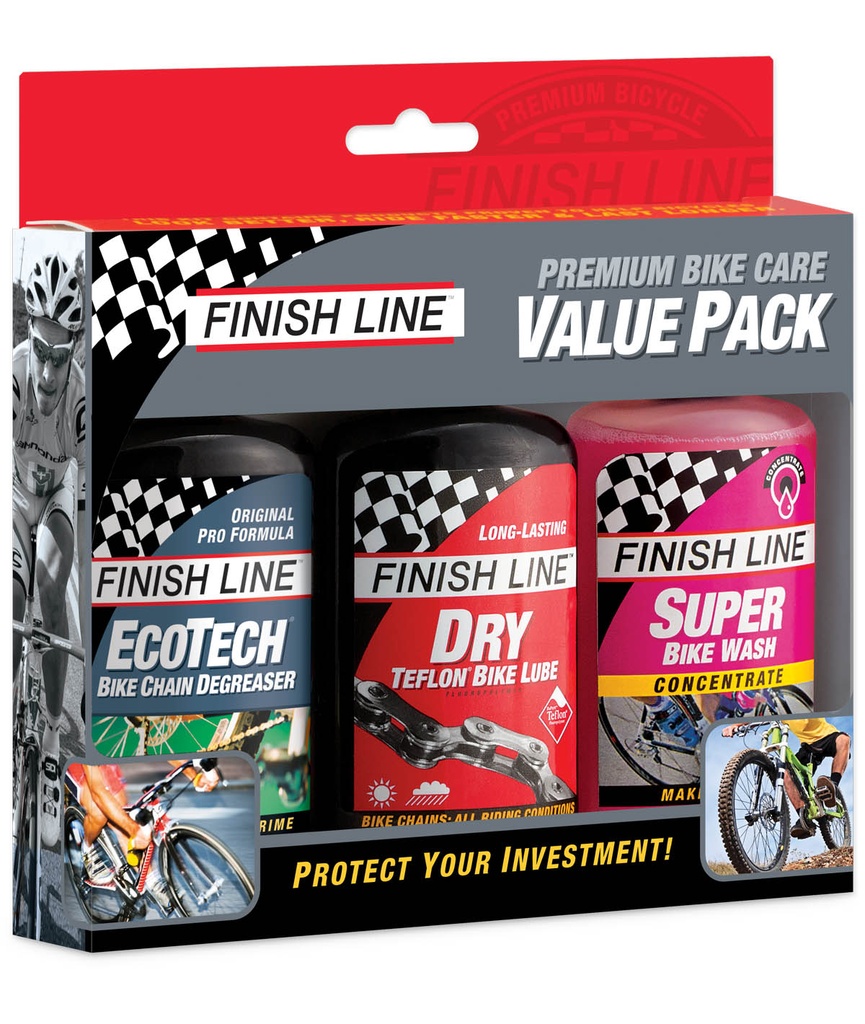 FINISH LINE Value pack: Teflon-Plus Dry 120 ml + Ecotech-2  120 ml + Super Bike Wash 120 ml
