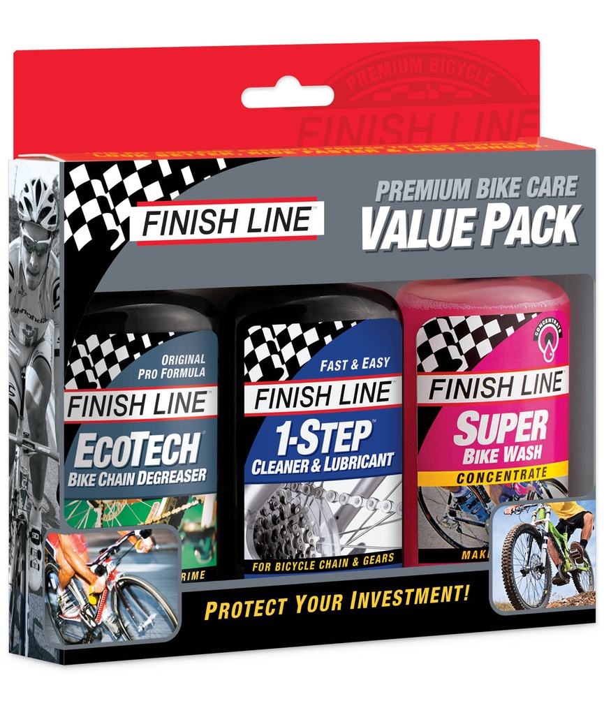 FINISH LINE Value pack: 2 in 1 pulente e lubrificante 120 ml + Ecotech-2  120 ml + Super Bike Wash 120 ml